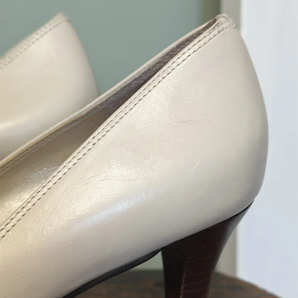Talbots Navy and Cream Two-Tone Leather and Suede Peep Toe Heels